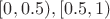 $[0,0.5), [0.5,1)$