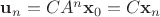 $\mathbf u_n=CA^n \mathbf  x_0 = C \mathbf x_n$
