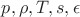 $p, \rho, T, s, \epsilon$