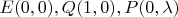 $E(0,0), Q(1,0), P(0,\lambda)$