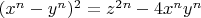 $(x^n-y^n)^2=z^{2 n}-4 x^n y^n$