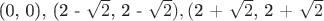 (0, 0), (2 - $\sqrt{2}$, 2 - $\sqrt{2}),  ($2 + \sqrt{2}$, 2 + $\sqrt{2}$