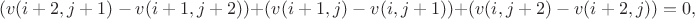 $$\left( v(i+2, j+1) - v(i+1, j+2) \right) + \left( v(i+1, j) - v(i, j+1) \right) + \left( v(i, j+2) - v(i+2, j) \right) = 0,$$