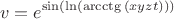 $$v=e^{\sin({\ln({\arcctg{(xyzt)}}))}}$$