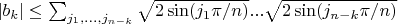 $\lvert b_k \rvert \le \sum_{j_1, ..., j_{n-k}} \sqrt{2 \sin(j_1 \pi/n)}...\sqrt{2 \sin(j_{n-k} \pi/n)}$