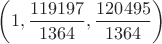 $\left(1,\dfrac{119197}{1364},\dfrac{120495}{1364}\right)$