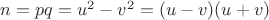 $n=pq=u^2-v^2=(u-v)(u+v)$