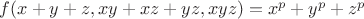 $f(x+y+z,xy+xz+yz,xyz)=x^p+y^p+z^p$