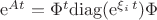 ${\rm e}^{At} = \Phi^t {\rm{diag}}({\rm e}^{\xi_i\,t}) \Phi$
