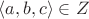 $\langle a,b,c \rangle \in Z$
