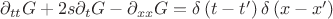$\partial_{tt}G+2s\partial_tG-\partial_{xx}G=\delta\left(t-t'\right)\delta\left(x-x'\right)$
