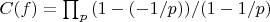$C(f)=\prod_{p} {(1-(-1/p))/(1-1/p)}$