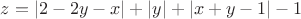 $z=|2-2y-x|+|y|+|x+y-1|-1$