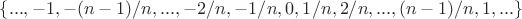 $\{... ,-1,-(n-1)/n, ... ,-2/n,-1/n, 0 ,1/n ,2/n , ... , (n-1)/n, 1, ... \}$