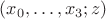 $(x_0,\ldots, x_3;z)$
