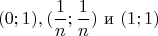 $$(0;1),(\frac1n;\frac1n)\text{ и }(1;1)$$