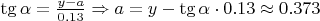 $\tg \alpha = \frac{y-a}{0.13} \Rightarrow a=y - \tg \alpha \cdot 0.13 \approx 0.373$