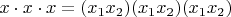 $x\cdot{x}\cdot{x}=(x_1x_2)(x_1x_2)(x_1x_2)$