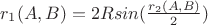 $r_{1}(A,B)=2Rsin(\frac{r_{2}(A,B)}{2})$