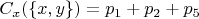 $C_x (\lbrace x,y\rbrace)=p_1+p_2+p_5$