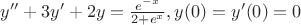 $y'' + 3y'+2y =\frac{e^{-x}}{2+e^x} ,  y(0) = y'(0) = 0$