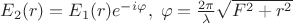 $E_2(r) = E_1(r)e^{-i\varphi}, \; \varphi = \frac{2\pi}\lambda \sqrt{F^2+r^2}$