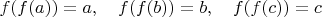 $f(f(a))=a,\quad f(f(b))=b,\quad f(f(c))=c$