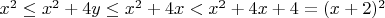 $x^2\le x^2+4y\le x^2+4x< x^2+4x+4=(x+2)^2$
