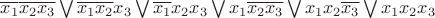 $\overline{x_1}\overline{x_2}\overline{x_3} \bigvee\overline{x_1}\overline{x_2}x_3 \bigvee \overline{x_1}x_2x_3 \bigvee x_1\overline{x_2}\overline{x_3} \bigvee x_1x_2\overline{x_3} \bigvee x_1x_2x_3$