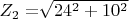 $  Z_2 = $\sqrt{24^2+10^2}$ $