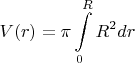 $\displaystyle V(r)=\pi \int\limits_0^R  R^2 dr$