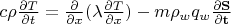 $c\rho \frac{\partial T}{\partial t} = \frac{\partial}{\partial x}(\lambda \frac{\partial T}{\partial x}) - m \rho_w q_w \bf{\frac{\partial S}{\partial t}}\\$
