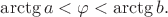 $\arctg a<\varphi<\arctg b.$