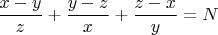 $\dfrac{x-y}{z}+\dfrac{y-z}{x}+\dfrac{z-x}{y}=N$