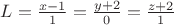 $L=\frac{x-1}{1}=\frac{y+2}{0}=\frac{z+2}{1}$