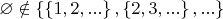 $\varnothing\notin\left\lbrace\left\lbrace1, 2, ...\right\rbrace, \left\lbrace2, 3, ...\right\rbrace, ...\right\rbrace$