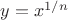 $y=x^{1/n}$