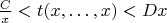 $\frac{C}{x} < t(x,\ldots,x) < Dx$