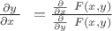 $    \left \frac{\partial y }{\partial x ~} \right ~=\frac{\frac{\partial }{\partial x }~F \left(x
 ,y \right)}{\frac{\partial }{\partial y }~F \left(x ,y \right)}$