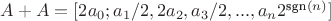 $A+A=[2a_0;a_{1}/2,2a_2,a_{3}/2,...,a_n 2^{\text{sgn}(n)}]$