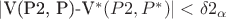 |V(P2, P)-V^*(P2, P^*)| < \delta2_\alpha