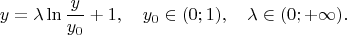 $$
y=\lambda\ln\frac{y}{y_0}+1,\quad y_0\in(0;1),\quad\lambda\in(0;+\infty).
$$