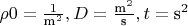 $\rho0=\frac{1}{\text{m}^2}, D=\frac{\text{m}^2}{\text{s}}, t=\text{s}^2$