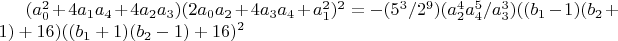$(a_0^2+4 a_1 a_4+4 a_2 a_3) (2 a_0 a_2+4 a_3 a_4+a_1^2)^2=-(5^3/2^9)(a_2^4 a_4^5/a_3^3) ((b_1-1)(b_2+1)+16) ((b_1+1)(b_2-1)+16)^2$