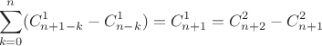 $$\sum_{k=0}^n(C_{n+1-k}^1-C_{n-k}^1)=C_{n+1}^1=C_{n+2}^2-C_{n+1}^2$$