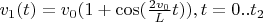 $v_1(t)=v_0(1+\cos(\frac{2v_0}{L}t)), t=0..t_2$