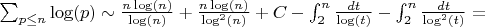 $\sum_{p \leq n}{\log(p)} \sim \frac {n\log(n)}{\log(n)}+\frac {n\log(n)}{\log^2(n)}+C-\int_2^n {\frac {dt}{\log(t)}}-\int_2^n {\frac {dt}{\log^2(t)}}=$