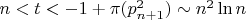 $n<t< -1+ \pi (p_{n+1}^2) \sim n^2 \ln n$