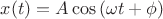 $x(t)=A \cos {(\omega t+\phi)}$