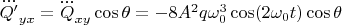 $\dddot{Q'}_{yx}=\dddot{Q}_{xy} \cos \theta=-8A^2q \omega_0^3 \cos(2\omega_0t) \cos \theta $